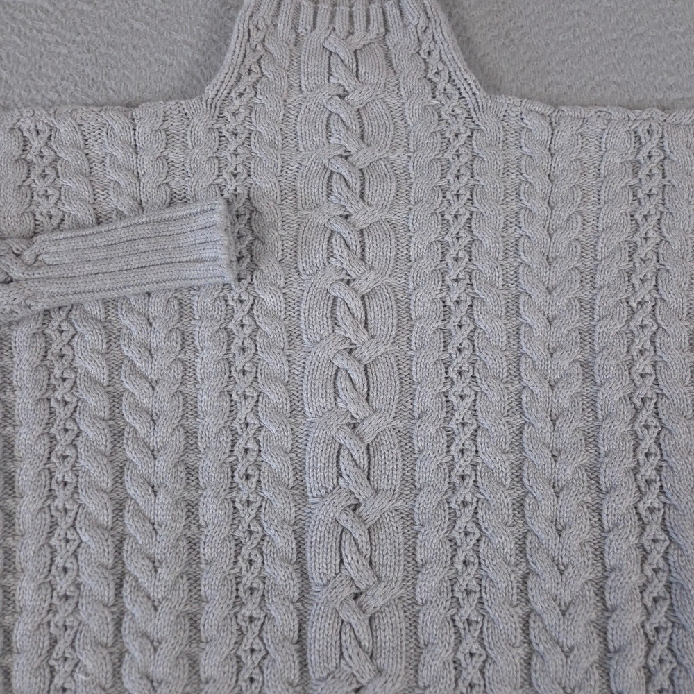 Lauren Ralph Lauren Sweater Womens Small Gray Cable Knit Mock Neck Cotton Blend